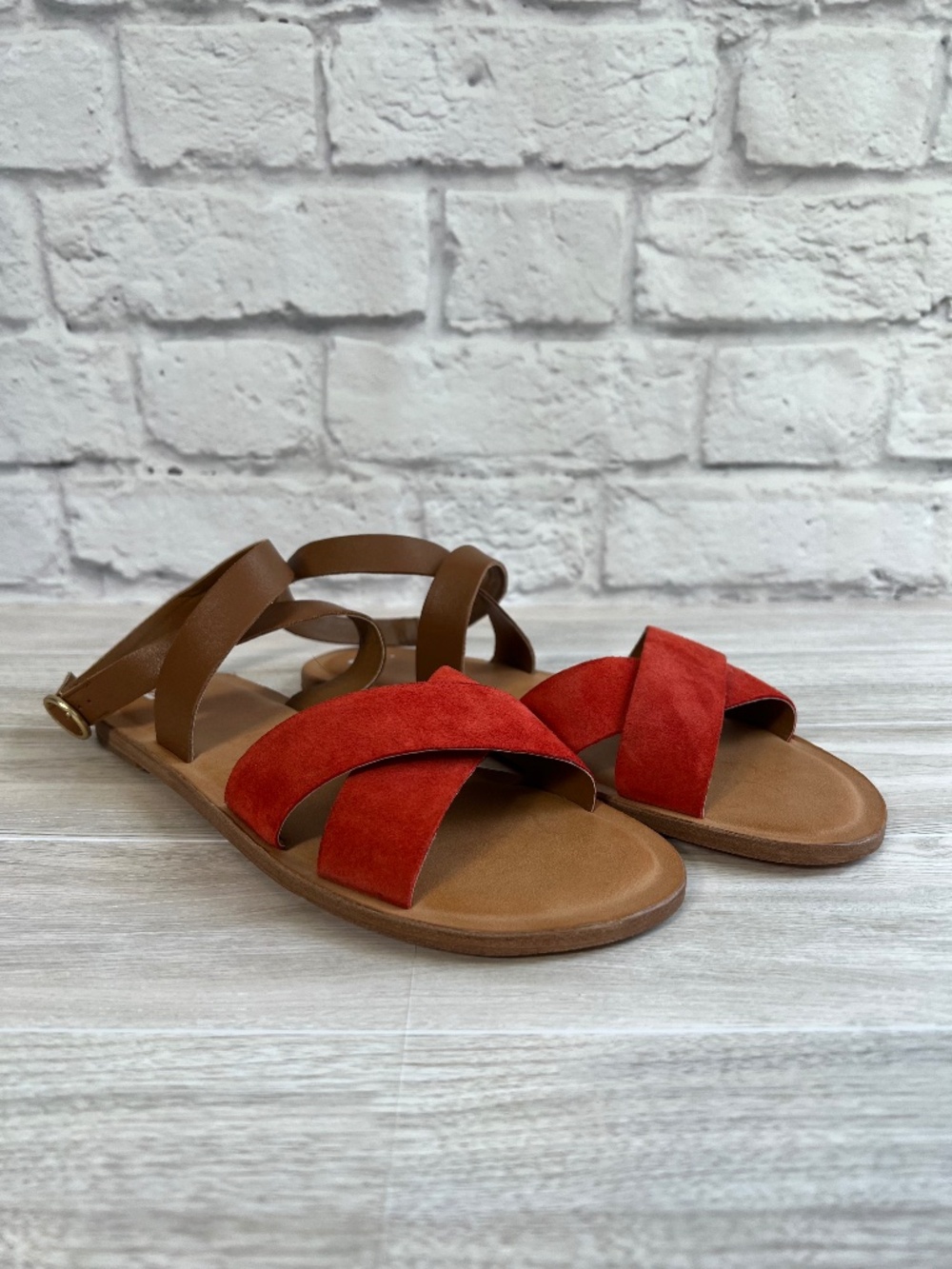 Nordstrom BP. Tan & Red Suede Sandals Size 8.5
